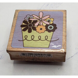 Hampton Art Studio G Hot Fudge Studio Flower Basket Wood Mounted Rubber Stamp